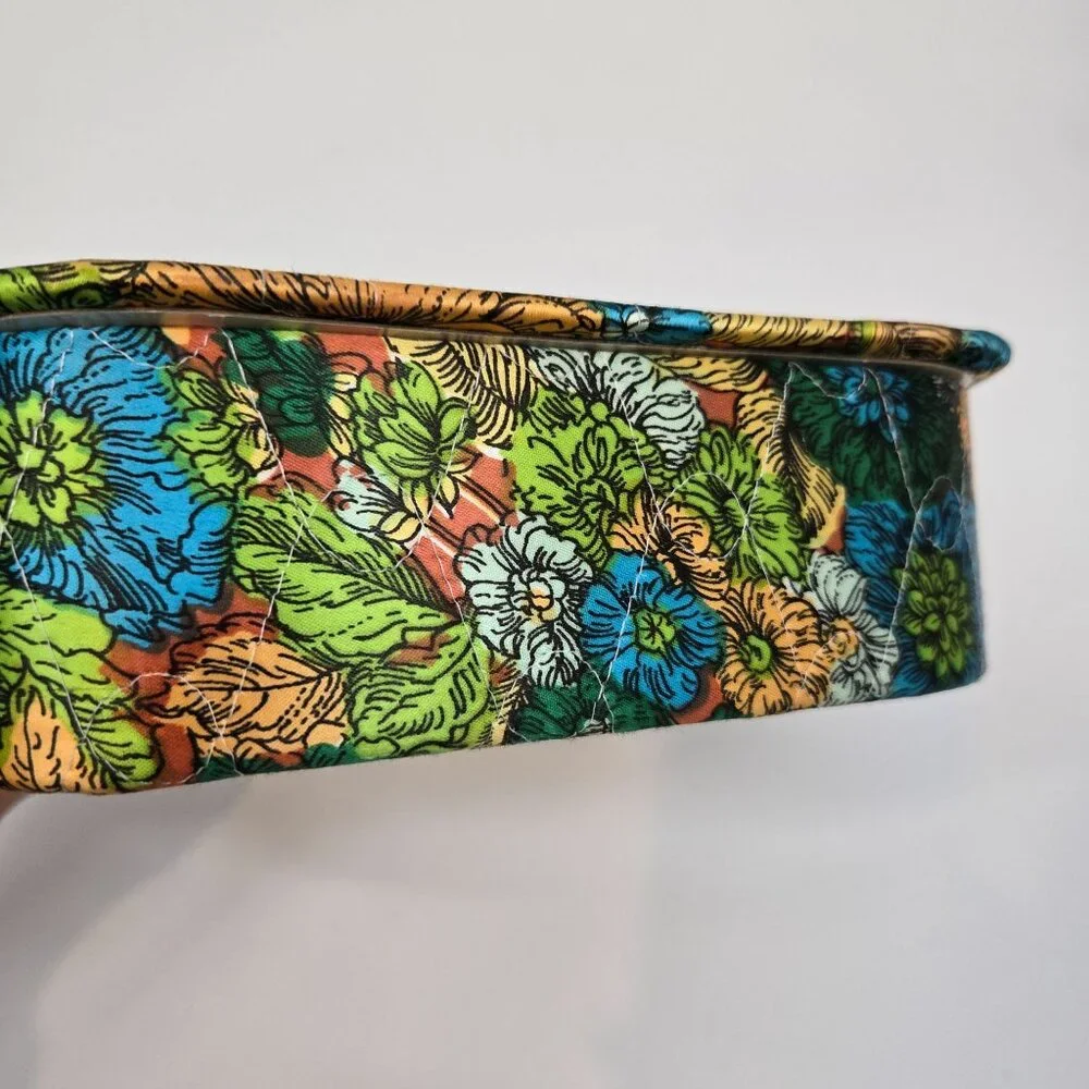 Vintage Quilted Floral Print Fabric Covered Box with Lid Square Rounded Corners